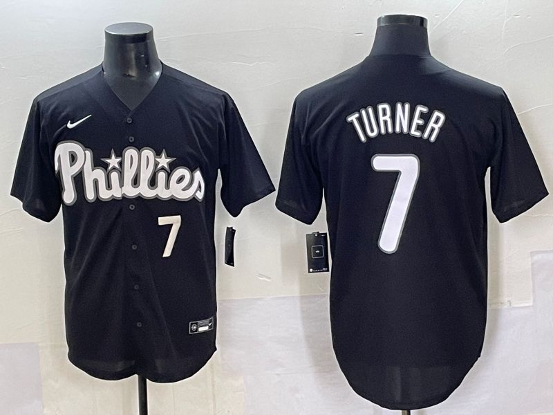 Men 2025 Philadelphia Phillies #7 Turner Black Fashion Nike MLB Jersey style 7095